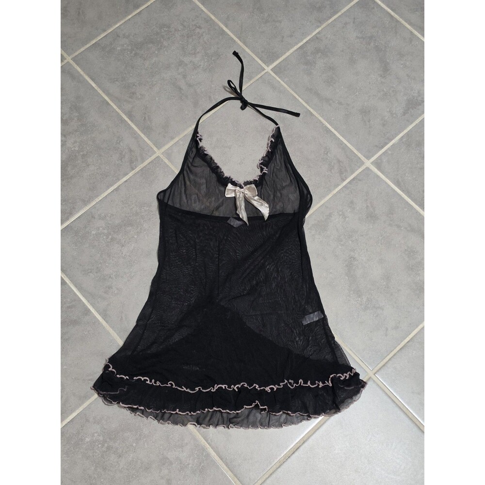 B Lingerie & Fashion Black Sheer Mesh Halter Babydoll - Size L